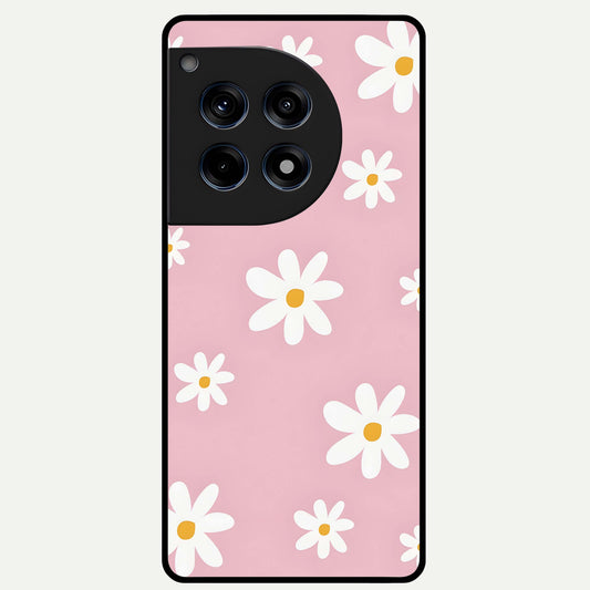  Soft Daisy Bliss Glass Case For OnePlus 12R back cover – full design glossy printed glass finish