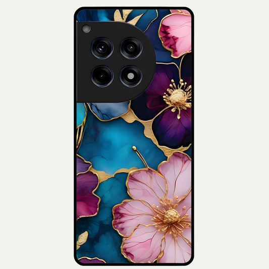  Sparkle Floral Glass Case For OnePlus 12R back cover – full design glossy printed glass finish