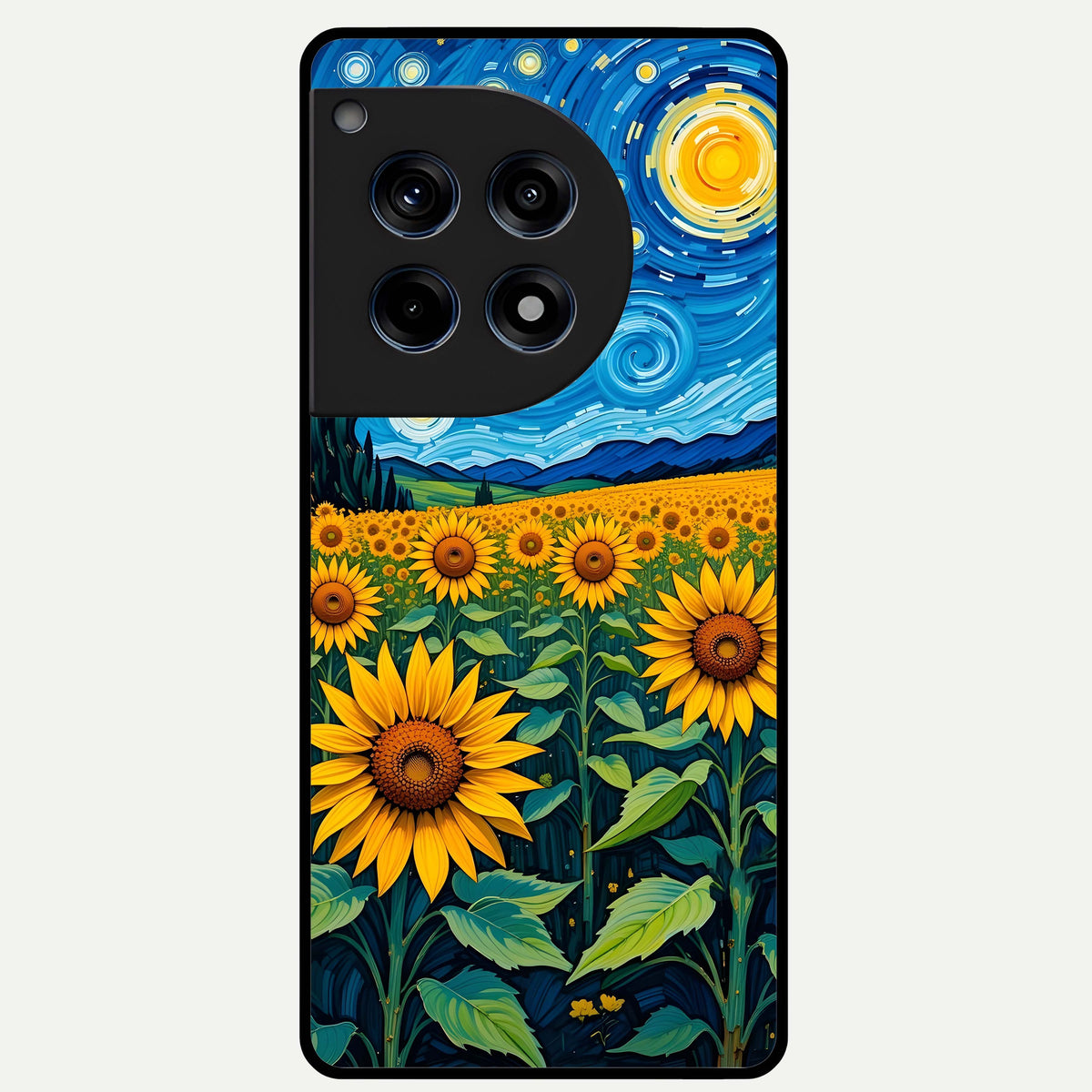  Starry Sunflower Dreams Glass Case For OnePlus 12R back cover – full design glossy printed glass finish