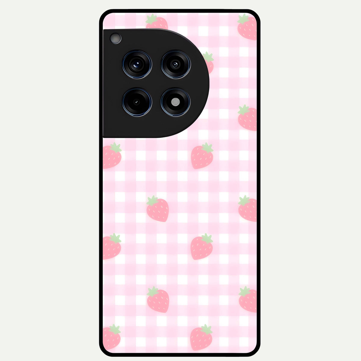  Strawberry Picnic Love Glass Case For OnePlus 12R back cover – full design glossy printed glass finish