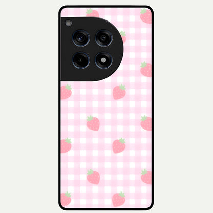  Strawberry Picnic Love Glass Case For OnePlus 12R back cover – full design glossy printed glass finish