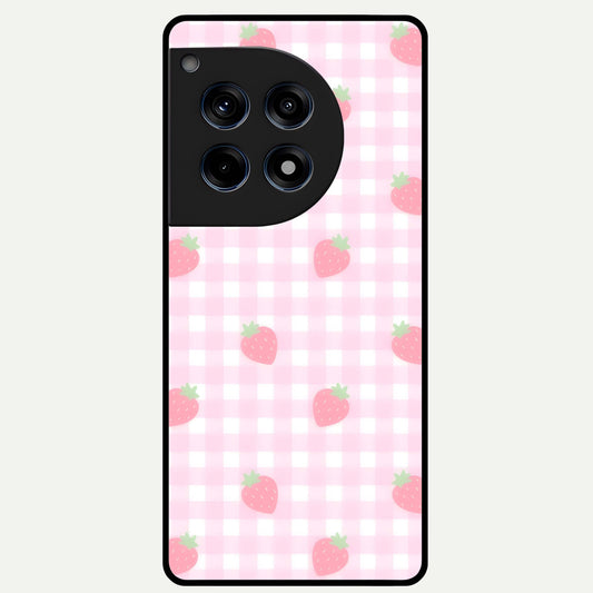  Strawberry Picnic Love Glass Case For OnePlus 12R back cover – full design glossy printed glass finish