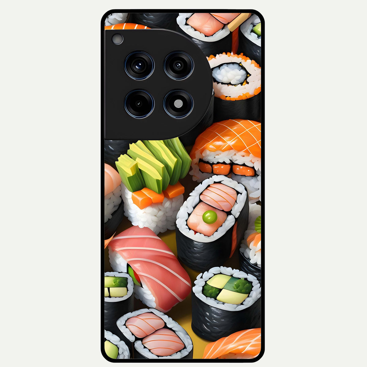  Sushi Food Pattern Glass Case For OnePlus 12R back cover – full design glossy printed glass finish