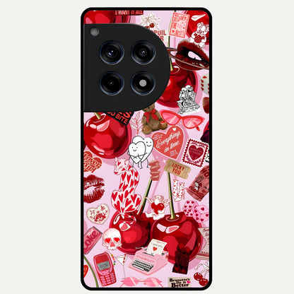  Sweet Cherry Chaos Glass Case For OnePlus 12R back cover – full design glossy printed glass finish