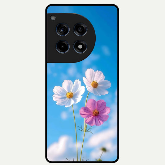  Tripple Flowers With Sky Glass Case For OnePlus 12R back cover – full design glossy printed glass finish
