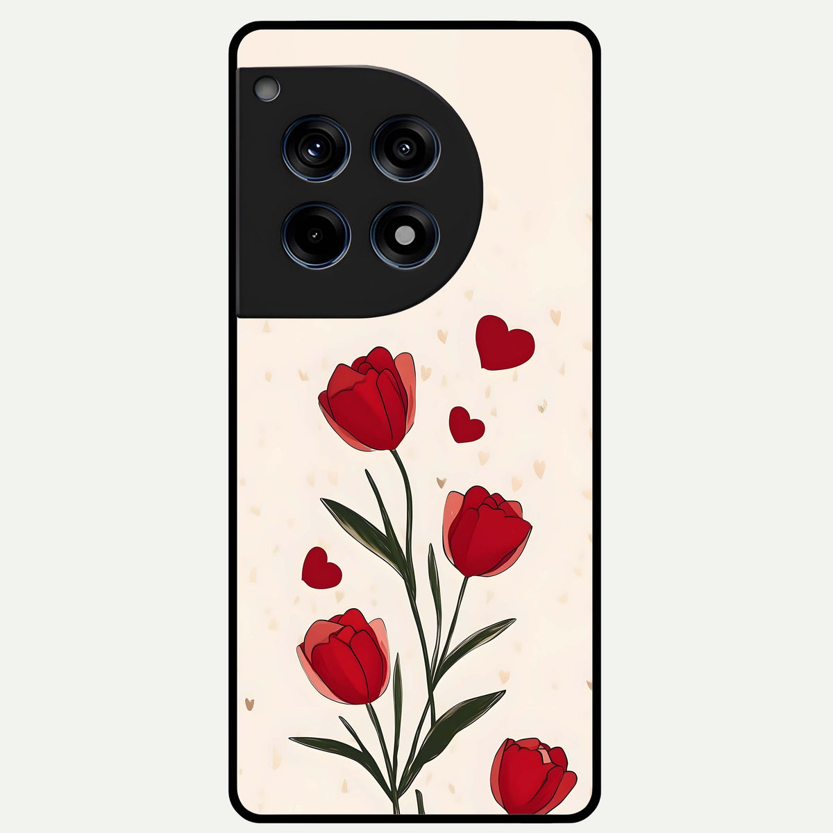  Tulip With Heart Glass Case For OnePlus 12R back cover – full design glossy printed glass finish