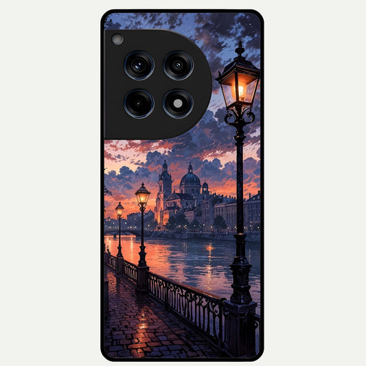  Twilight River Lights Glass Case For OnePlus 12R back cover – full design glossy printed glass finish
