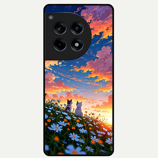  Two Cats Friends Glass Case For OnePlus 12R back cover – full design glossy printed glass finish
