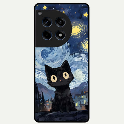  Van Gogh Cat Glass Case For OnePlus 12R back cover – full design glossy printed glass finish