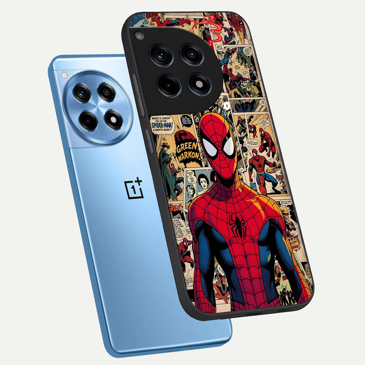  Aesthetic Spider phone case For OnePlus 12R showing premium glass back cover with detailed artwork