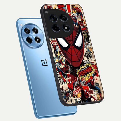  Aesthetic Wonder Spider phone case For OnePlus 12R showing premium glass back cover with detailed artwork