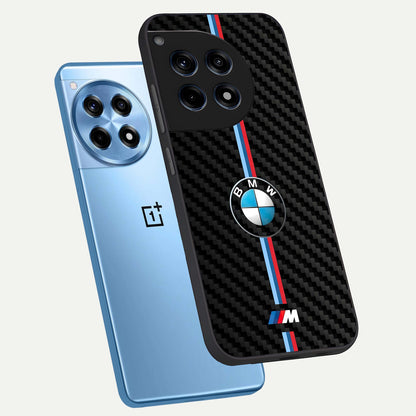  BMW Pattern phone case For OnePlus 12R showing premium glass back cover with detailed artwork