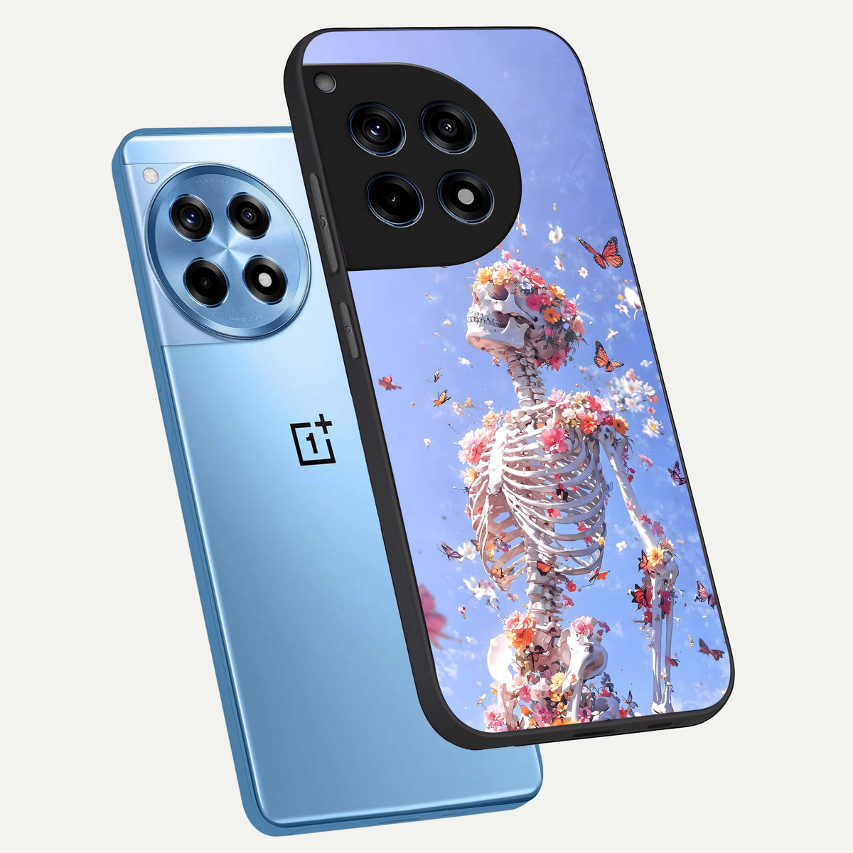  Bloom Beyond Bones phone case For OnePlus 12R showing premium glass back cover with detailed artwork