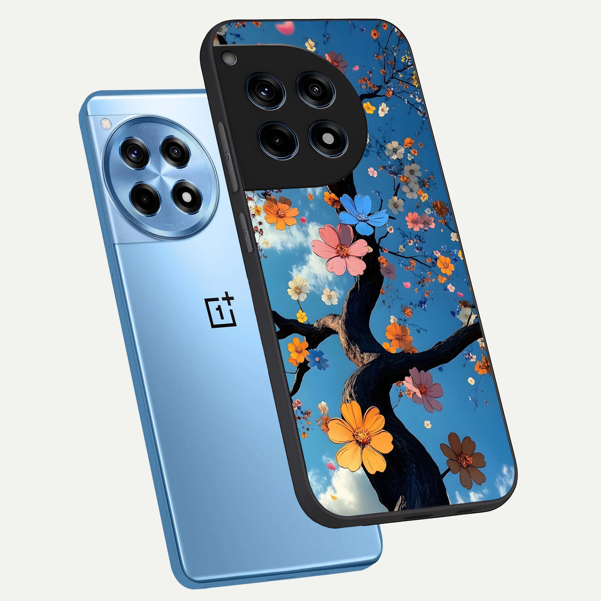  Blossom Dream Sky phone case For OnePlus 12R showing premium glass back cover with detailed artwork