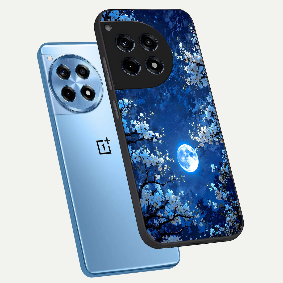  Blossom Moonlight Sky phone case For OnePlus 12R showing premium glass back cover with detailed artwork