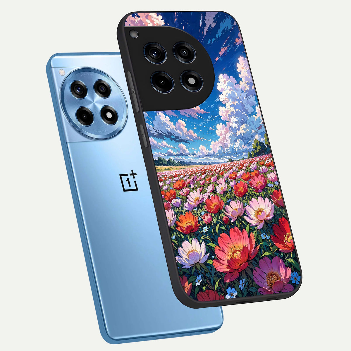  Blossom Sky Field phone case For OnePlus 12R showing premium glass back cover with detailed artwork