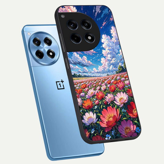  Blossom Sky Field phone case For OnePlus 12R showing premium glass back cover with detailed artwork