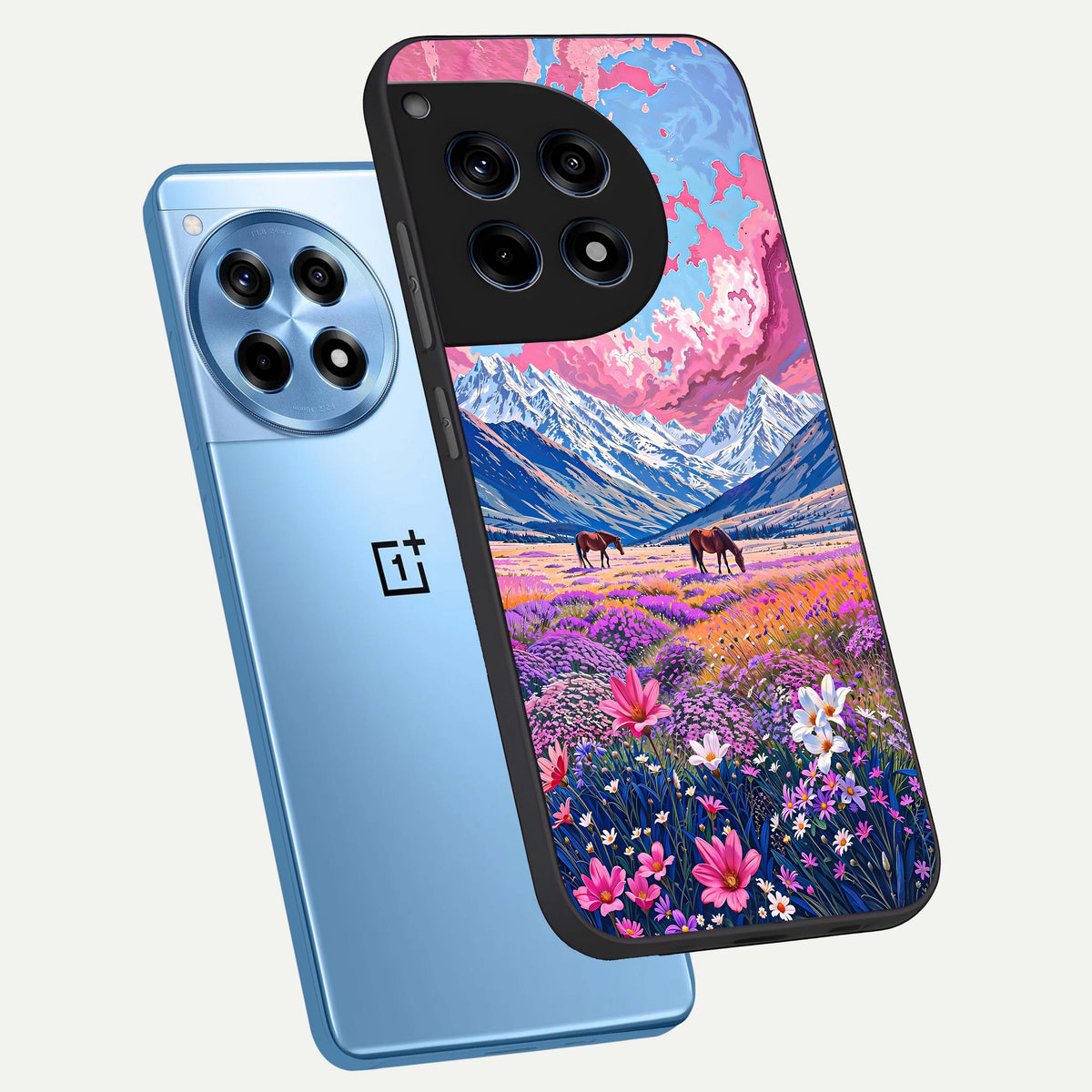  Blossom Valley Dream phone case For OnePlus 12R showing premium glass back cover with detailed artwork