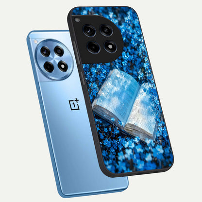  Blue Bloom Tales phone case For OnePlus 12R showing premium glass back cover with detailed artwork