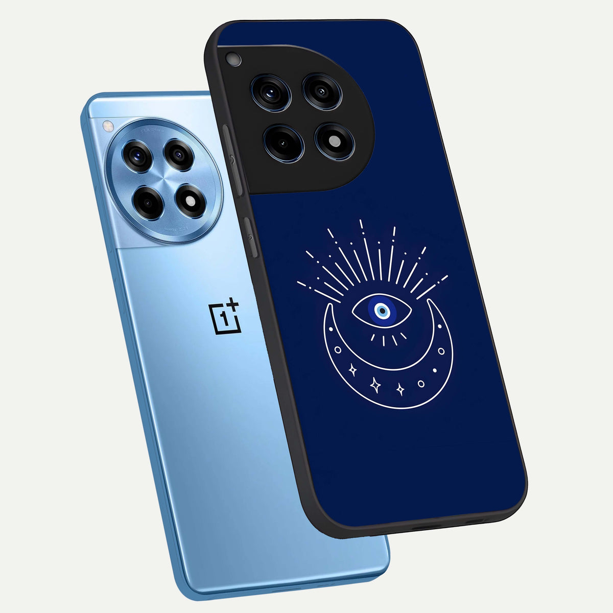  Blue Evil Eye phone case For OnePlus 12R showing premium glass back cover with detailed artwork
