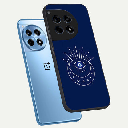  Blue Evil Eye phone case For OnePlus 12R showing premium glass back cover with detailed artwork