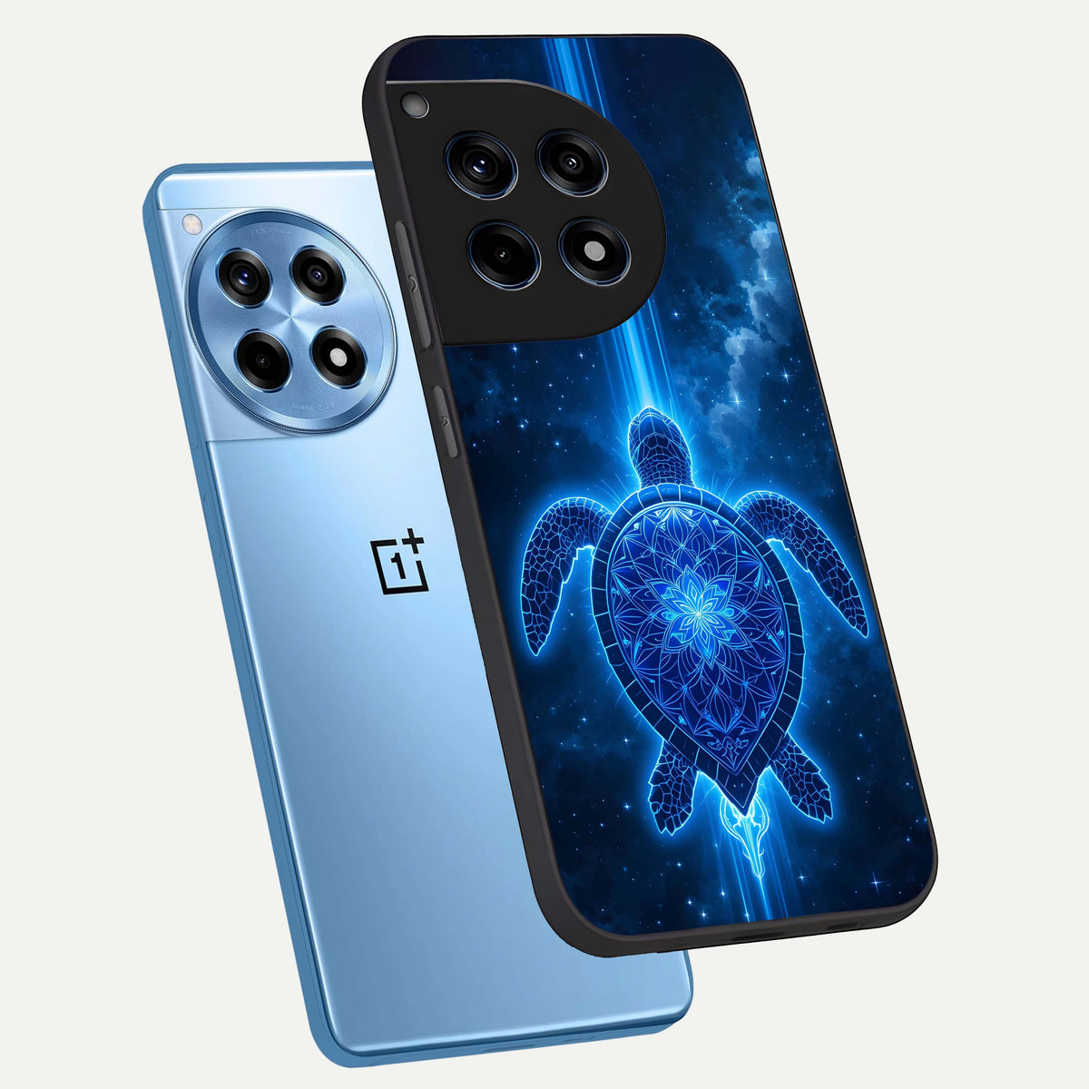  Blue Galaxy Turtle phone case For OnePlus 12R showing premium glass back cover with detailed artwork