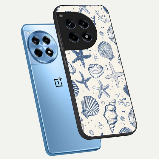  Blue Ocean Outline phone case For OnePlus 12R showing premium glass back cover with detailed artwork