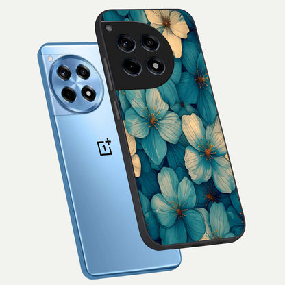  Blue Shade Floral phone case For OnePlus 12R showing premium glass back cover with detailed artwork