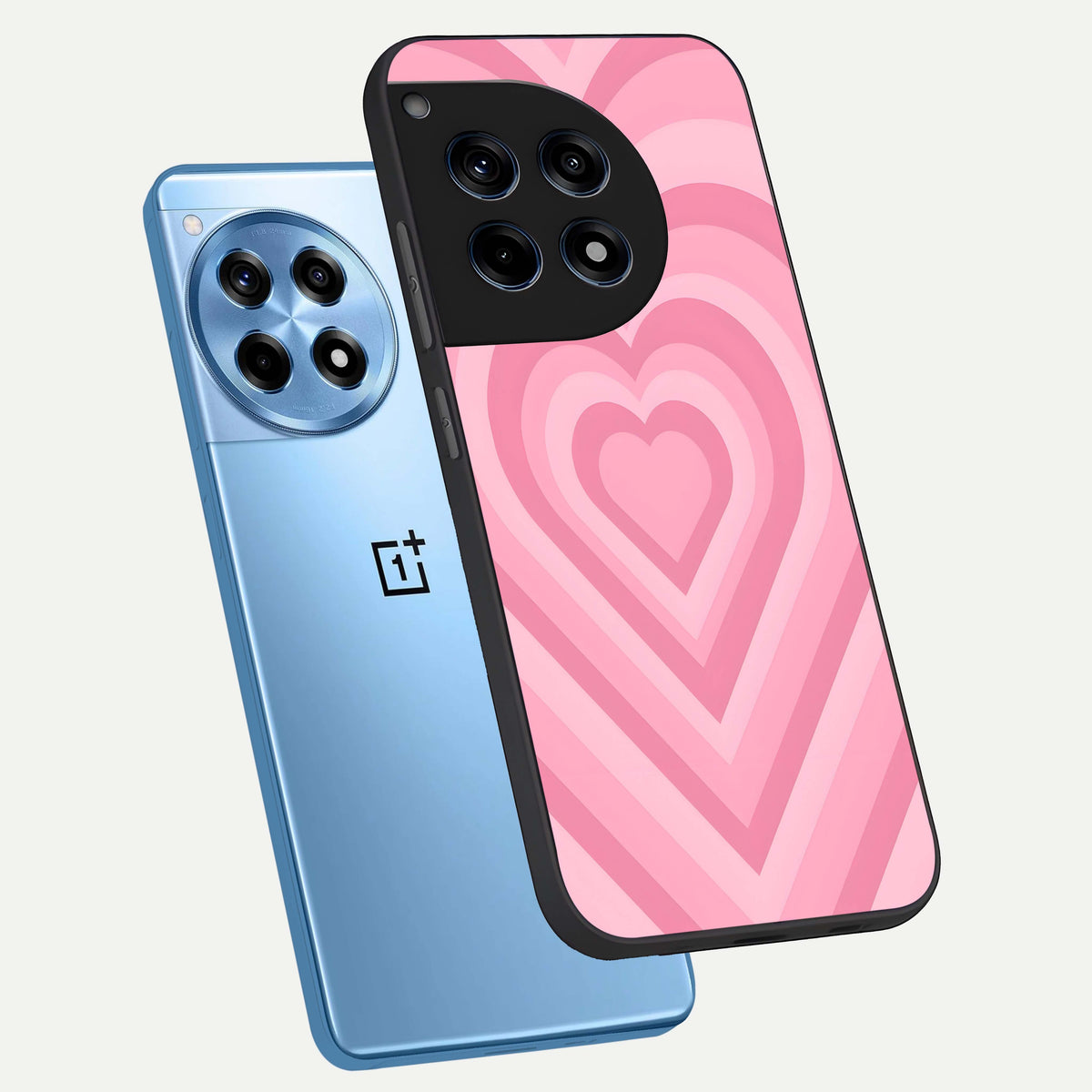  Blush Heart Waves phone case For OnePlus 12R showing premium glass back cover with detailed artwork