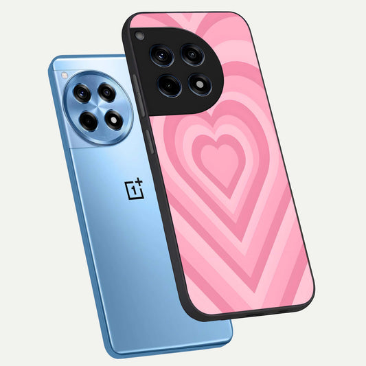  Blush Heart Waves phone case For OnePlus 12R showing premium glass back cover with detailed artwork