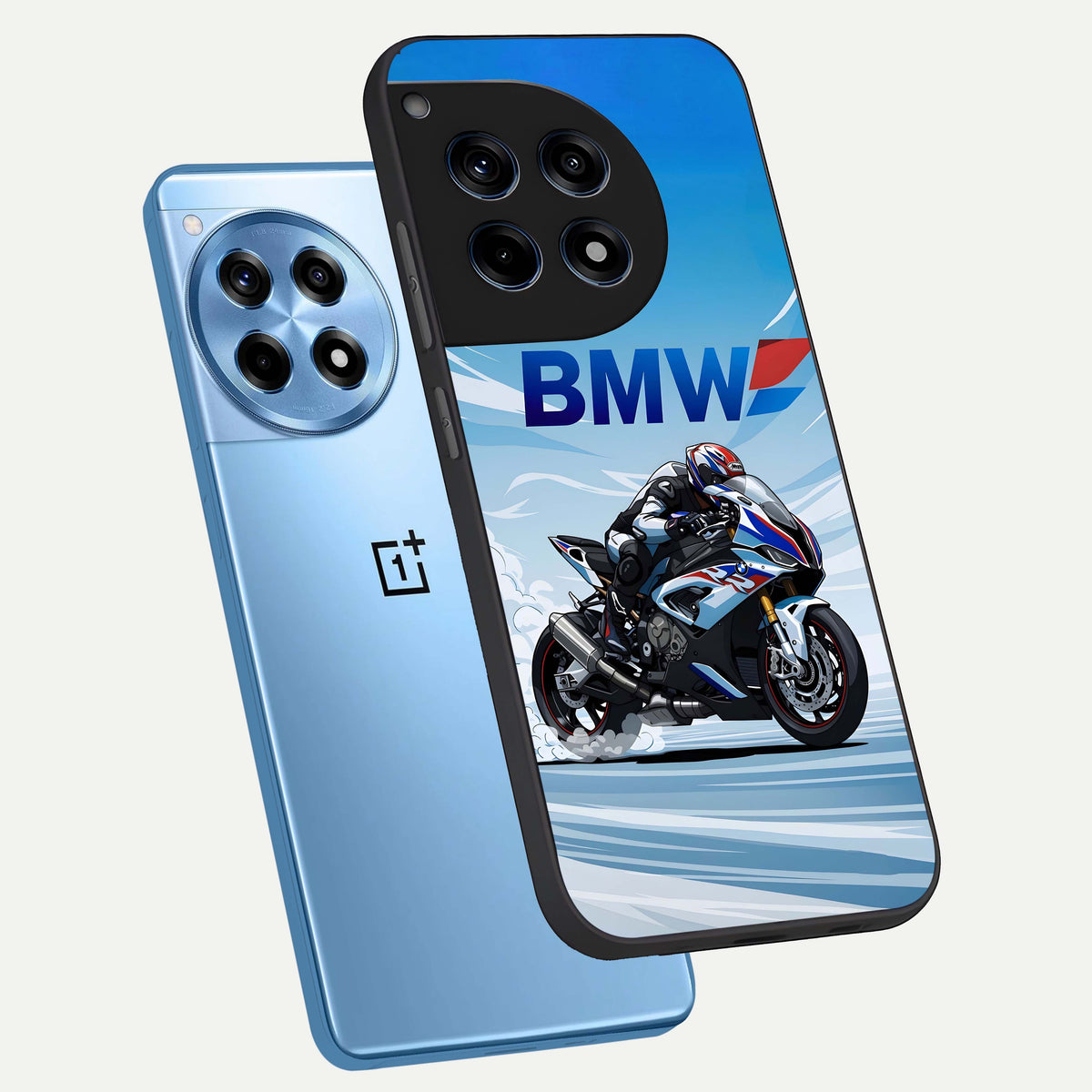  BMW Power Drift phone case For OnePlus 12R showing premium glass back cover with detailed artwork