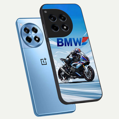  BMW Power Drift phone case For OnePlus 12R showing premium glass back cover with detailed artwork