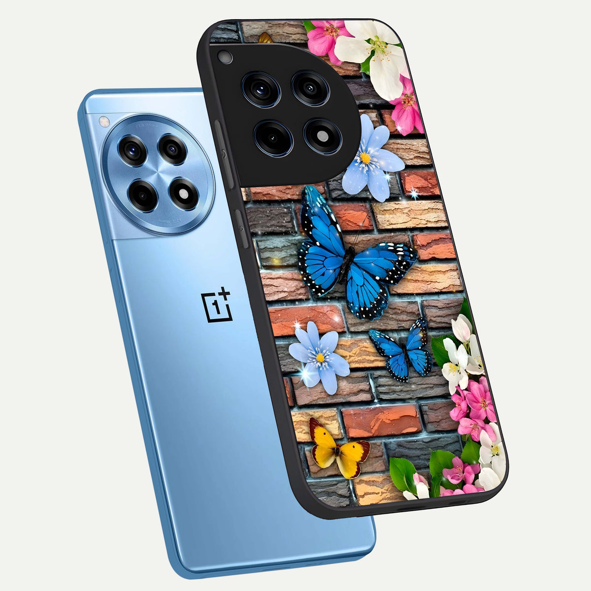  Brick Bloom Flight phone case For OnePlus 12R showing premium glass back cover with detailed artwork