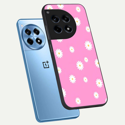  Bubblegum Daisy Pop phone case For OnePlus 12R showing premium glass back cover with detailed artwork