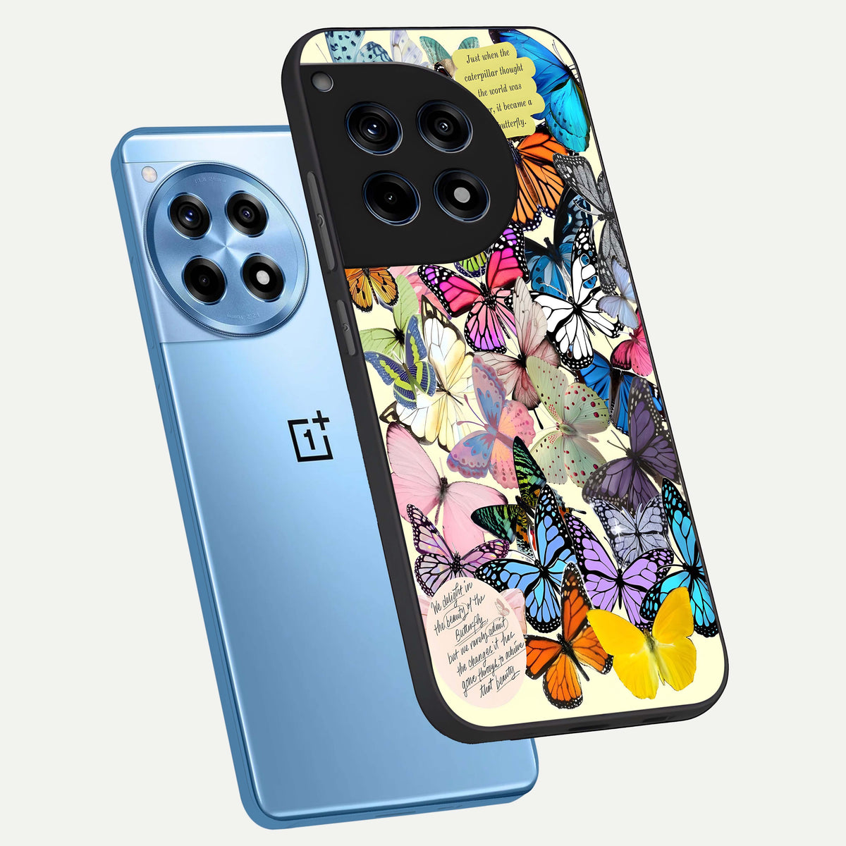  Butterflies Petal Dream phone case For OnePlus 12R showing premium glass back cover with detailed artwork