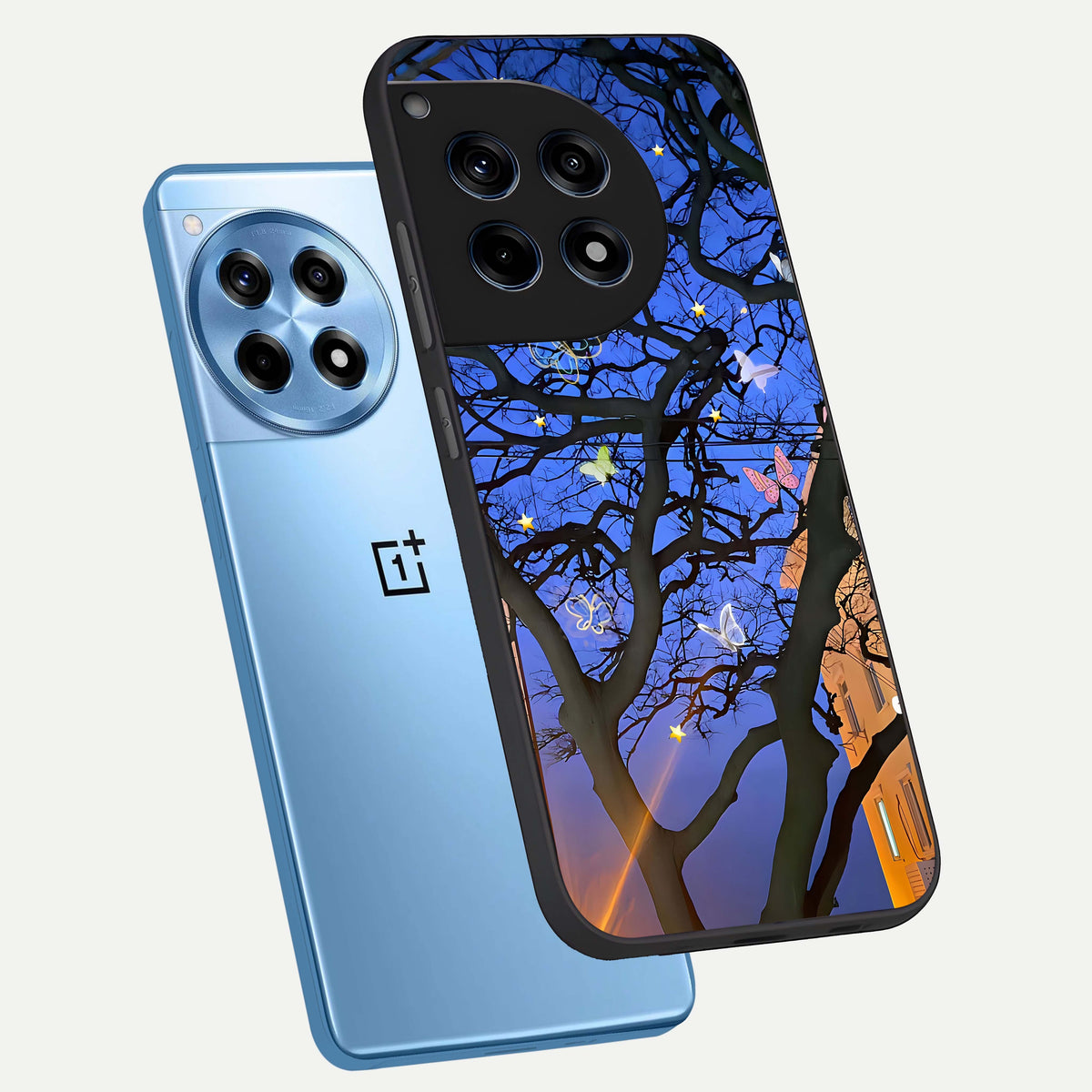  Butterfly Night Magic phone case For OnePlus 12R showing premium glass back cover with detailed artwork