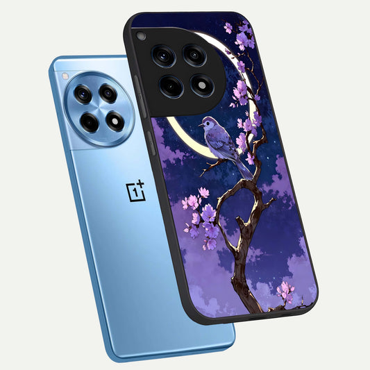  Celestial Bird Blossom phone case For OnePlus 12R showing premium glass back cover with detailed artwork
