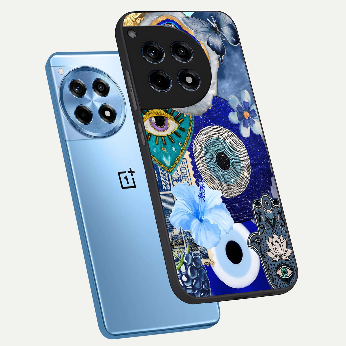  Celestial Blue Vision phone case For OnePlus 12R showing premium glass back cover with detailed artwork