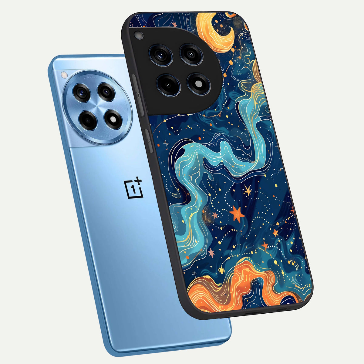  Celestial Dream Flow phone case For OnePlus 12R showing premium glass back cover with detailed artwork