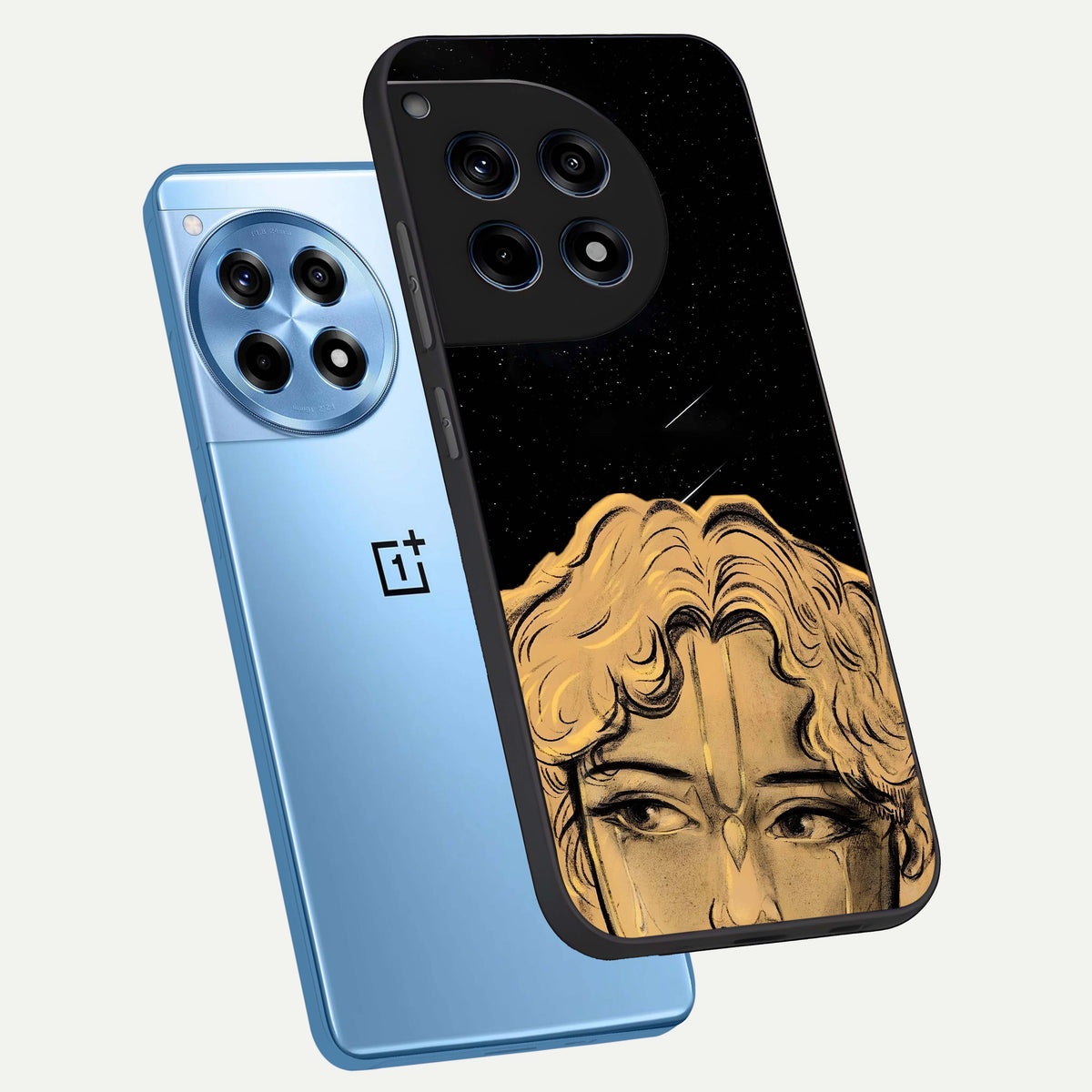  Celestial Gods Plan phone case For OnePlus 12R showing premium glass back cover with detailed artwork