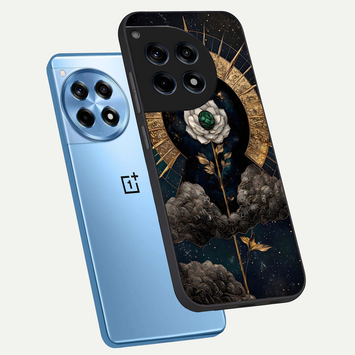  Celestial Lotus Morang phone case For OnePlus 12R showing premium glass back cover with detailed artwork
