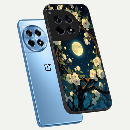  Celestial Moon And Flower phone case For OnePlus 12R showing premium glass back cover with detailed artwork