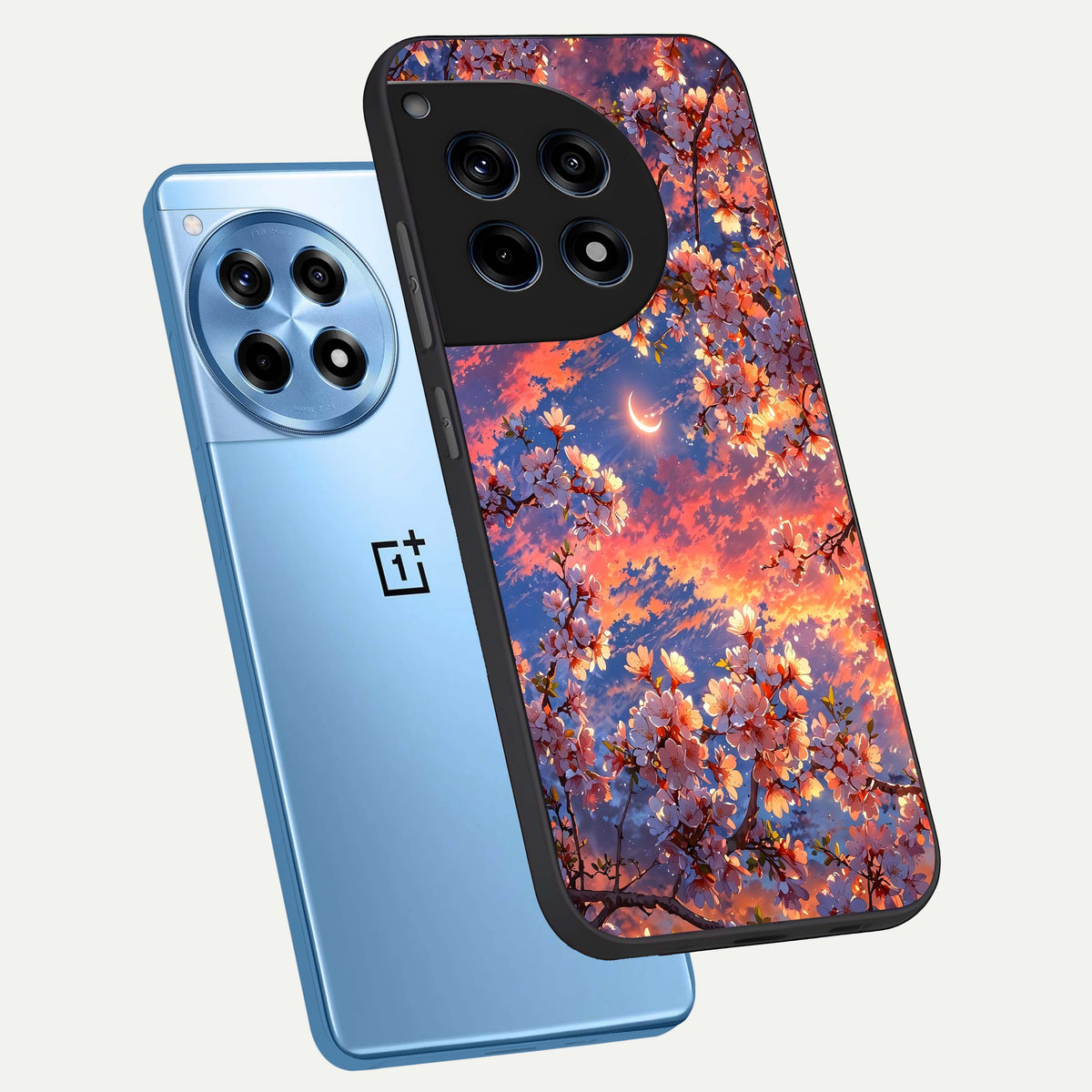  Celestial Sakura Sunset phone case For OnePlus 12R showing premium glass back cover with detailed artwork