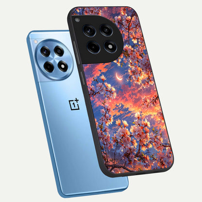  Celestial Sakura Sunset phone case For OnePlus 12R showing premium glass back cover with detailed artwork