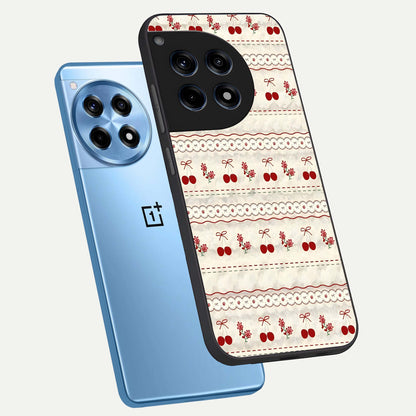  Cherry Bloom Charm phone case For OnePlus 12R showing premium glass back cover with detailed artwork