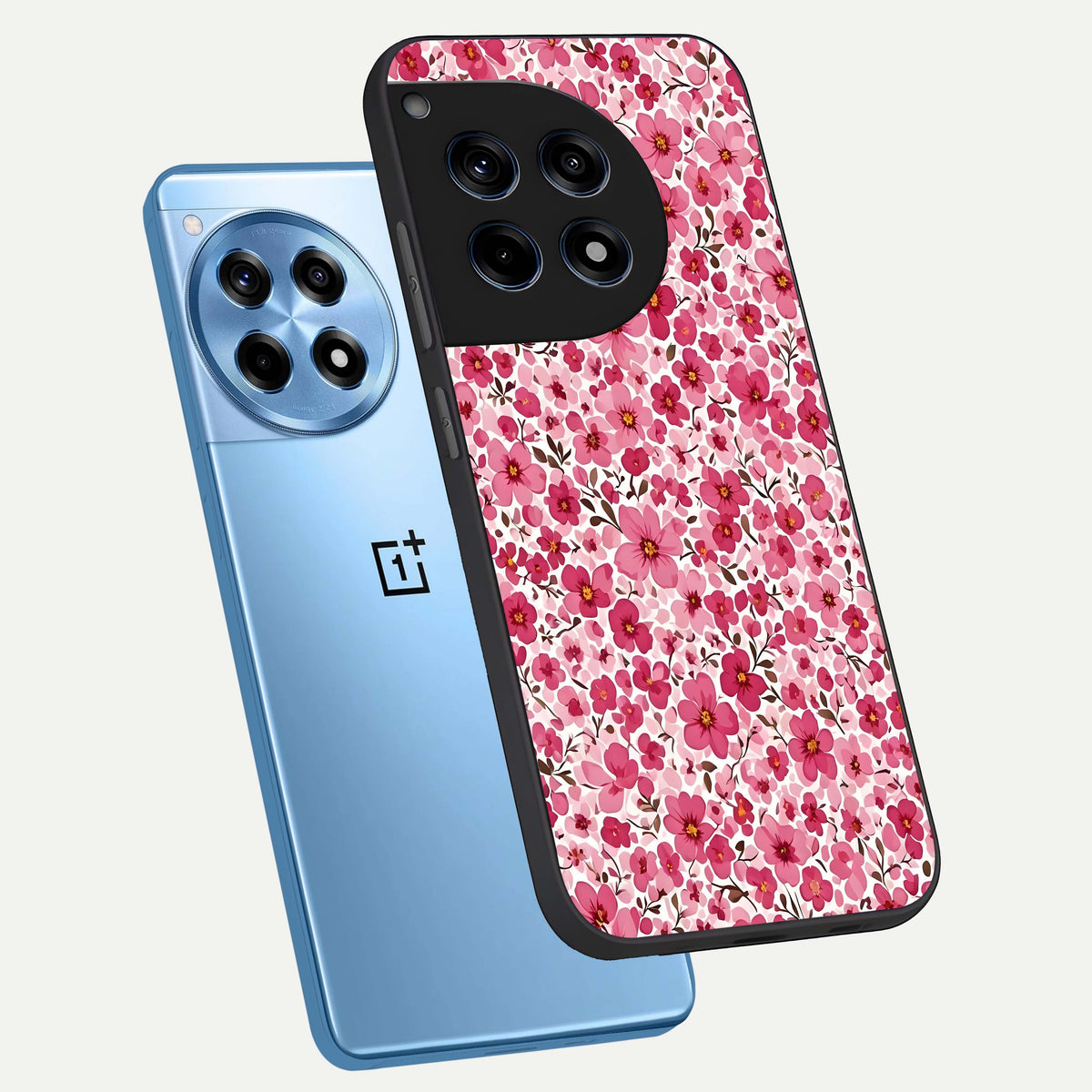  Cherry Blossom Charm phone case For OnePlus 12R showing premium glass back cover with detailed artwork