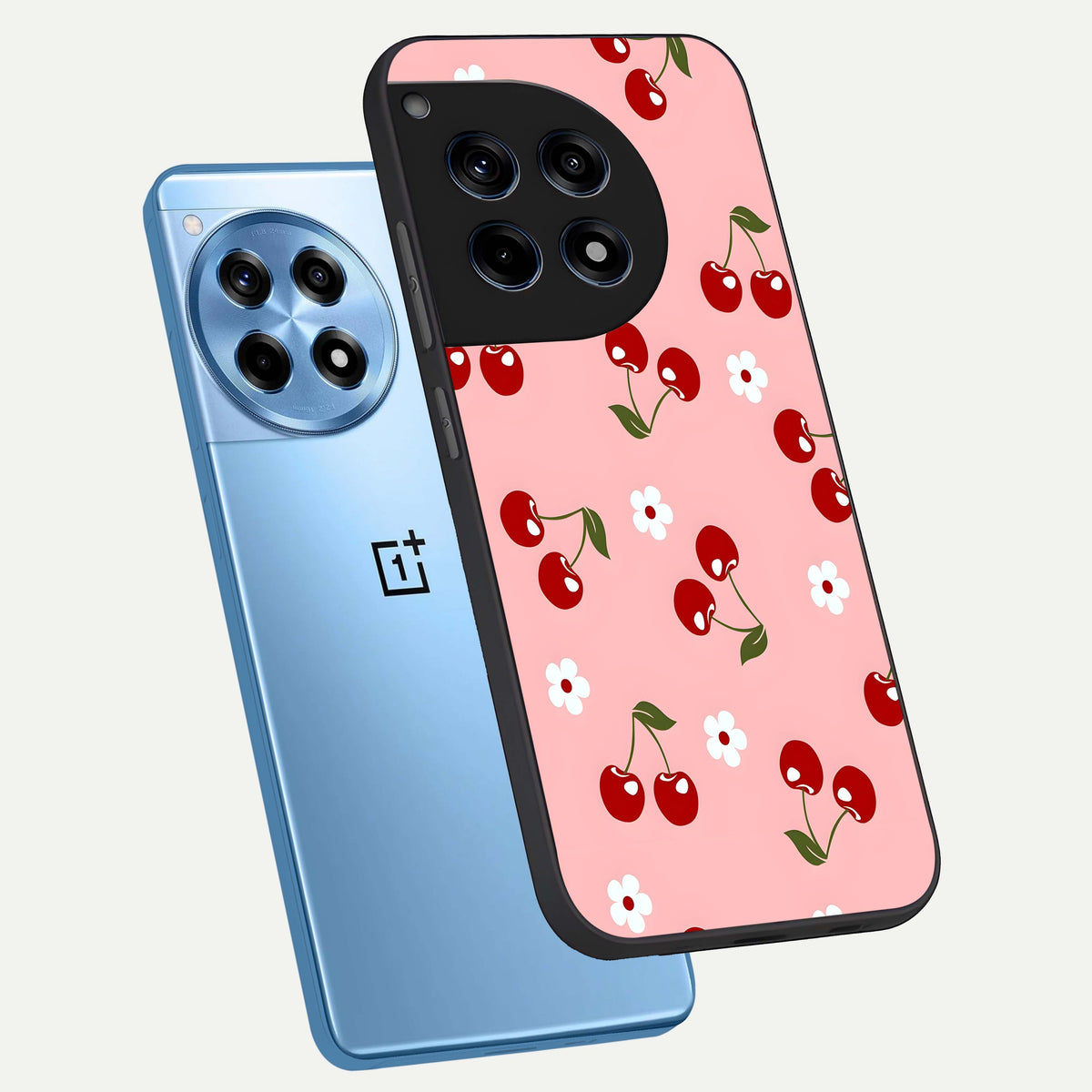  Cherry Love Mood phone case For OnePlus 12R showing premium glass back cover with detailed artwork