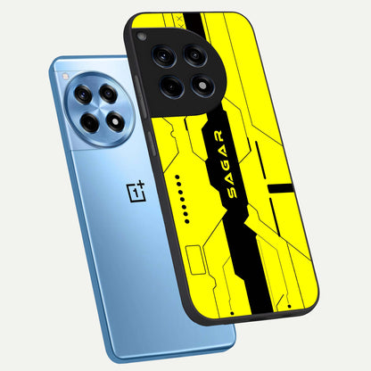 Circuit CYBERPUNK Custom Name phone case For OnePlus 12R showing premium glass back cover with detailed artwork