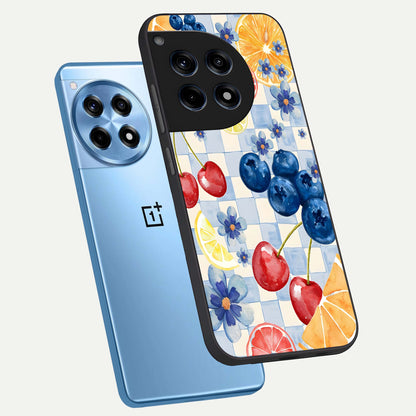  Citrus Bloom Joy phone case For OnePlus 12R showing premium glass back cover with detailed artwork