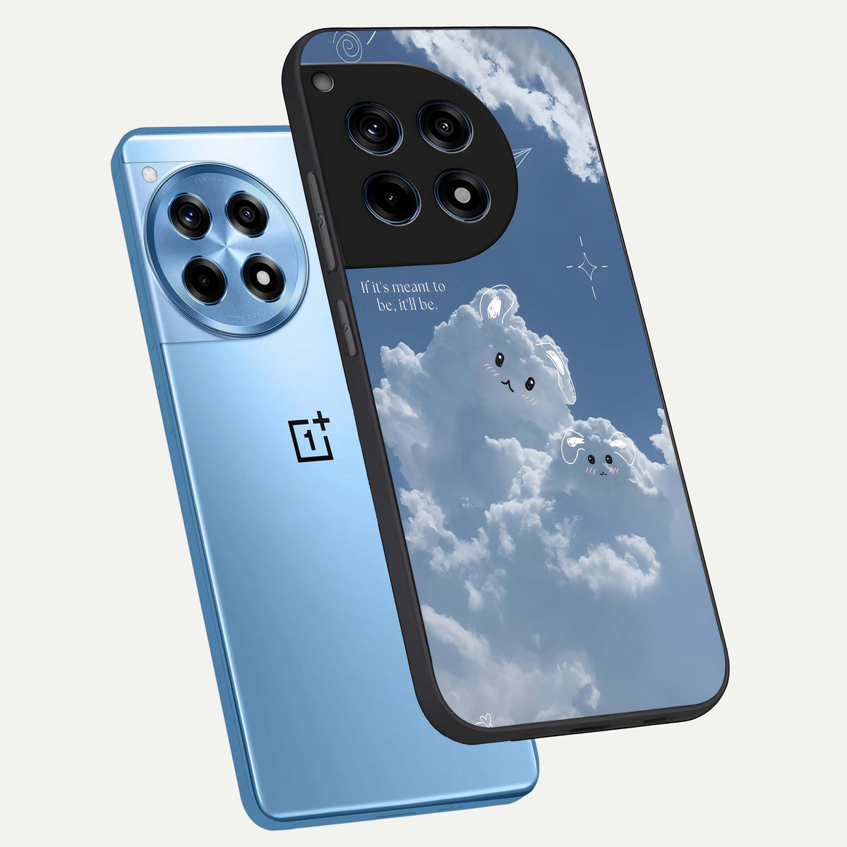  Cloud Bunny Dreams phone case For OnePlus 12R showing premium glass back cover with detailed artwork